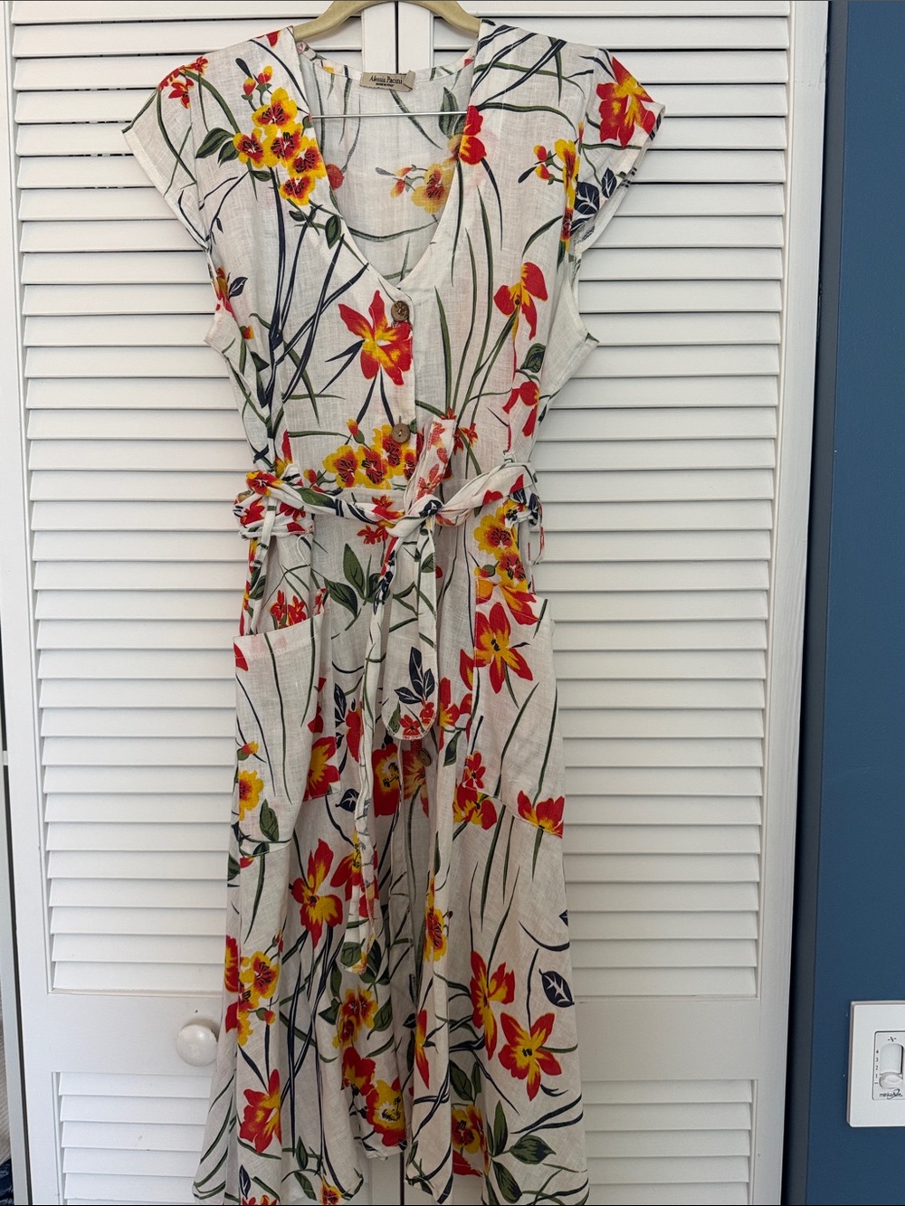Floral V-Neck Tie-Waist Maxi Dress - Red & Yellow Floral